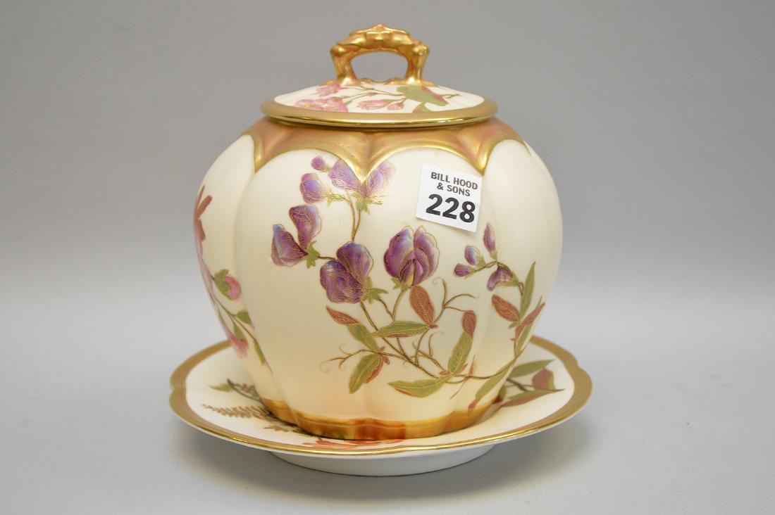 Royal Worcester biscuit jar with floral design, lid and (1 of 4)