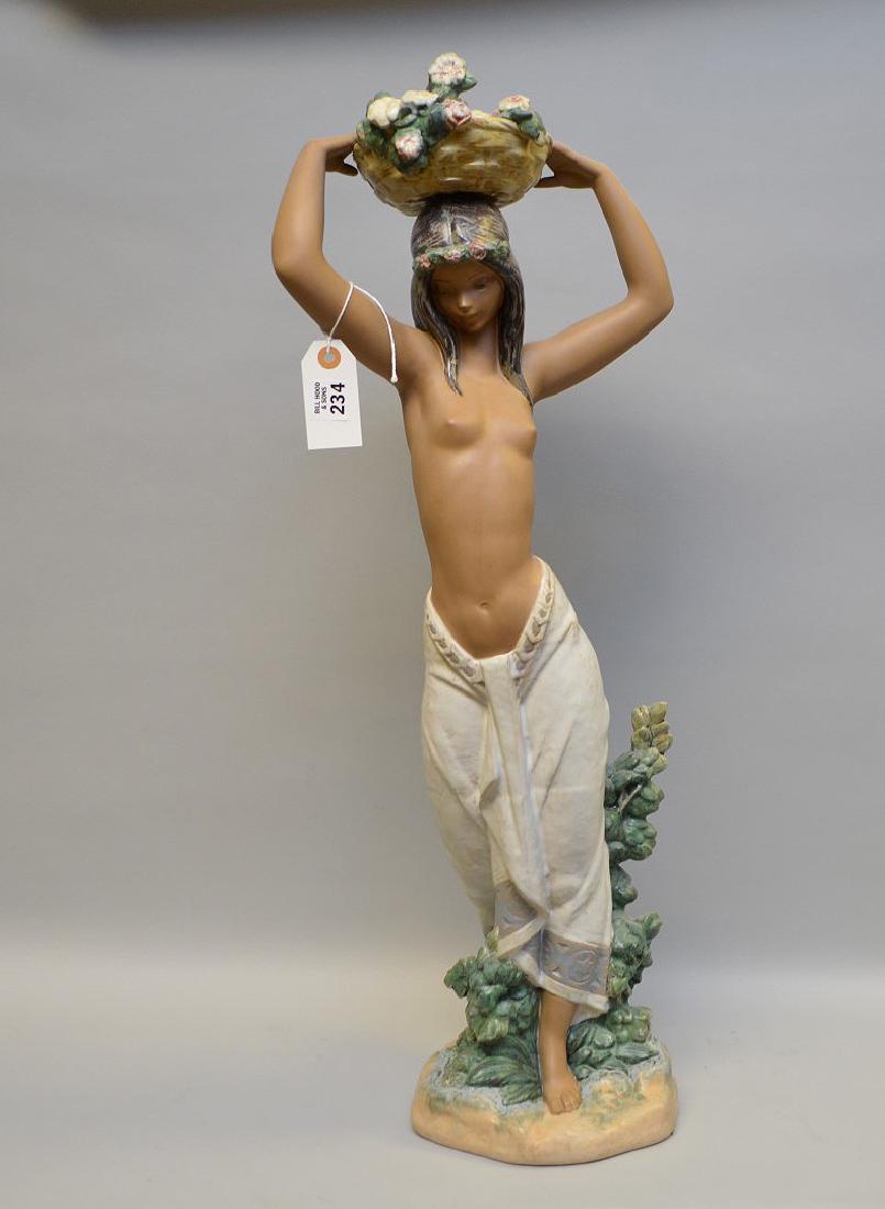 Lladro figure and girl with flower basket on head, 30"h (1 of 8)
