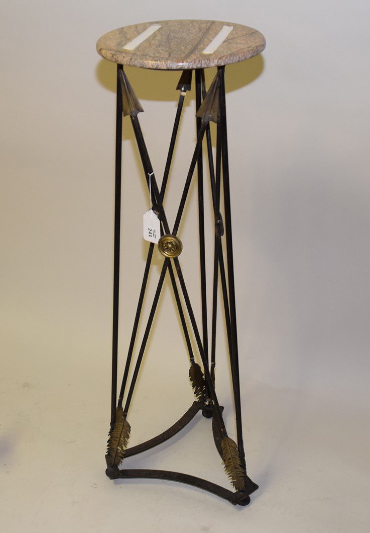 French Empire pedestal with stone top, 42"h x 14"w (1 of 6)