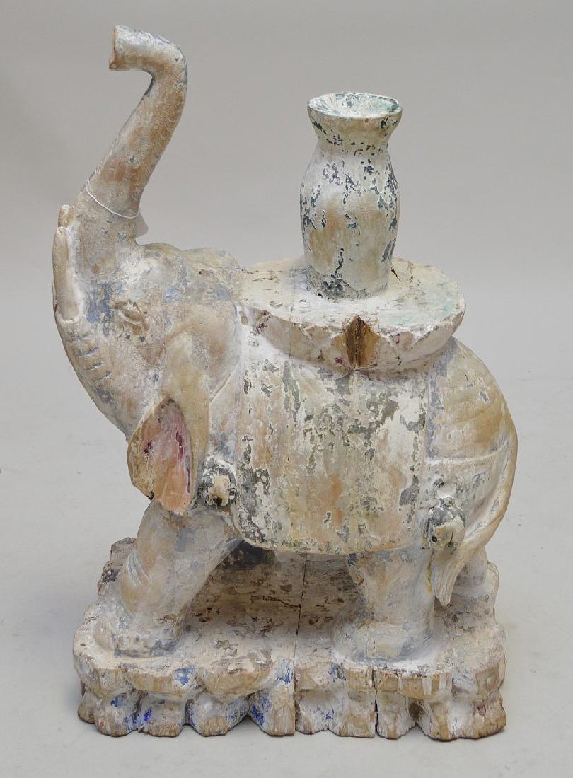 Carved Wood Figure of Standing Elephant. Asian, turn of (1 of 4)