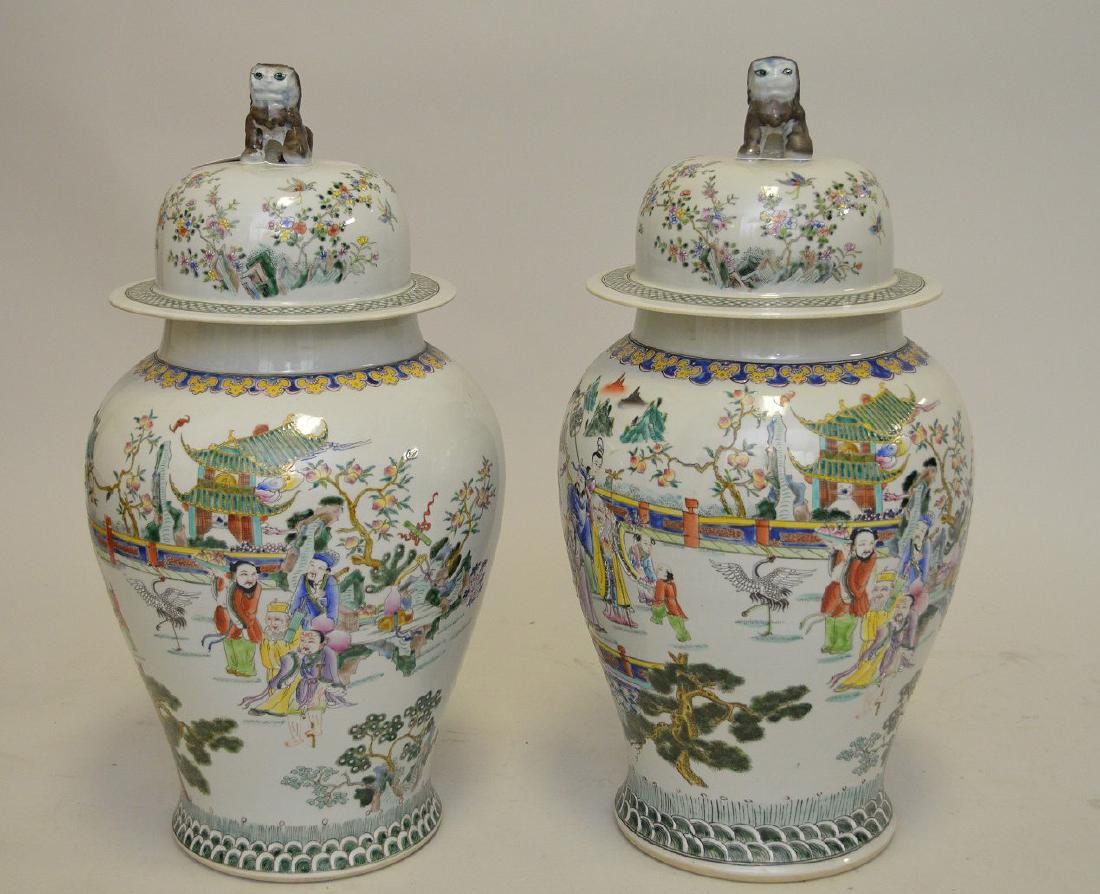 Pair of enormous Chinese hand painted covered jars, (1 of 10)