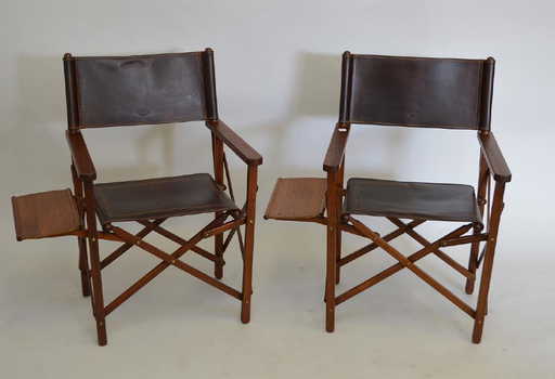 Pair Of Folding Safari Camping Chairs Buffalo Hide