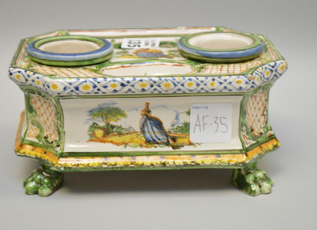 18/19th c. French Faience inkstand, 3 1/4"h x 6 3/4"w x (1 of 6)