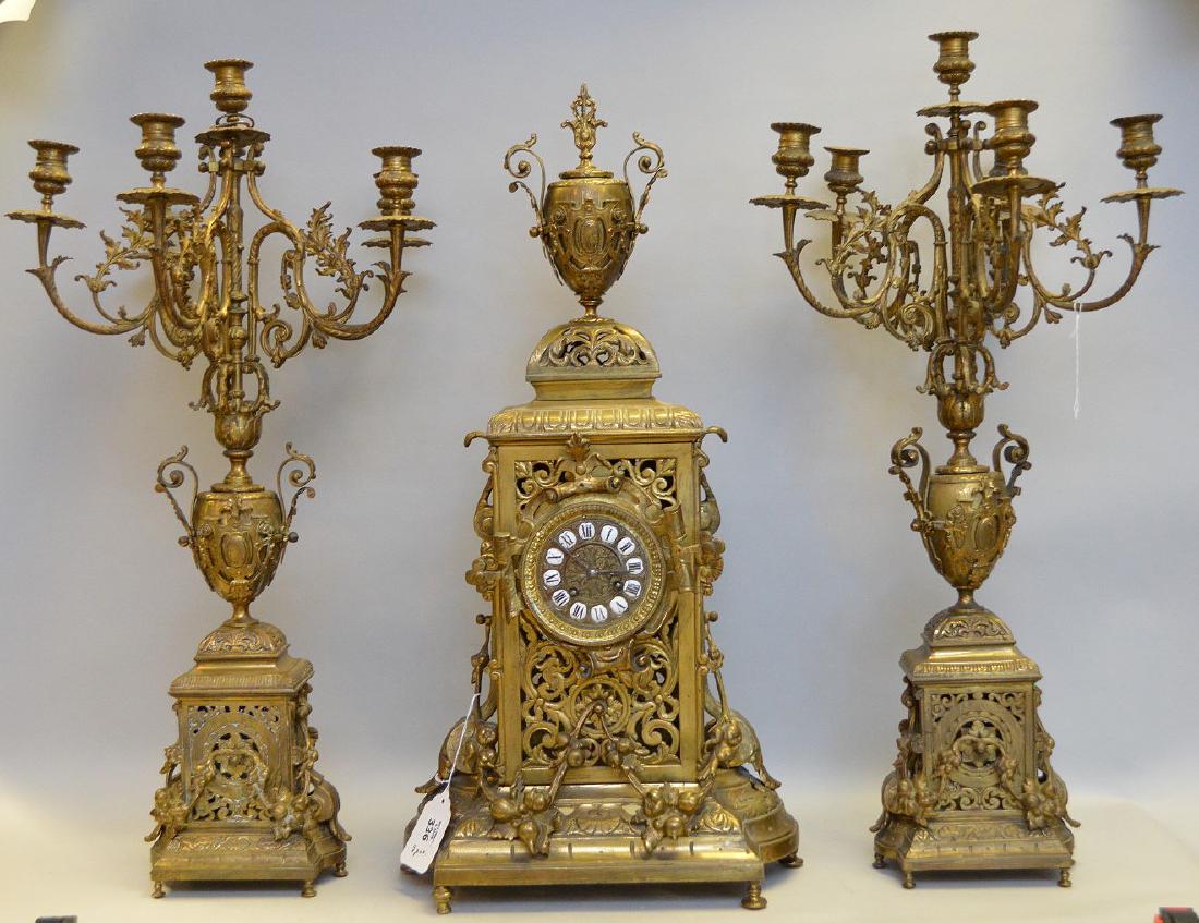3 pc. Garniture set, clock (26"h) and candelabras (1 of 7)