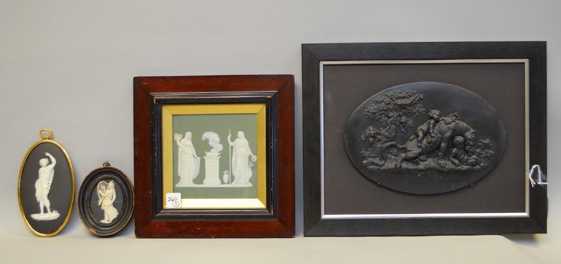 Framed lion & putti oval Wedgwood black Basalt plaque (1 of 5)