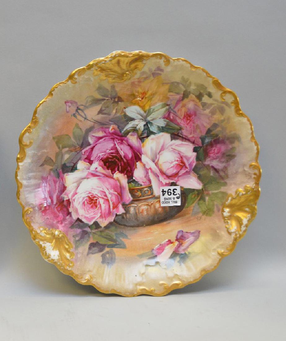 Limoges hand painted plaque with roses, 12 1/2" (1 of 5)
