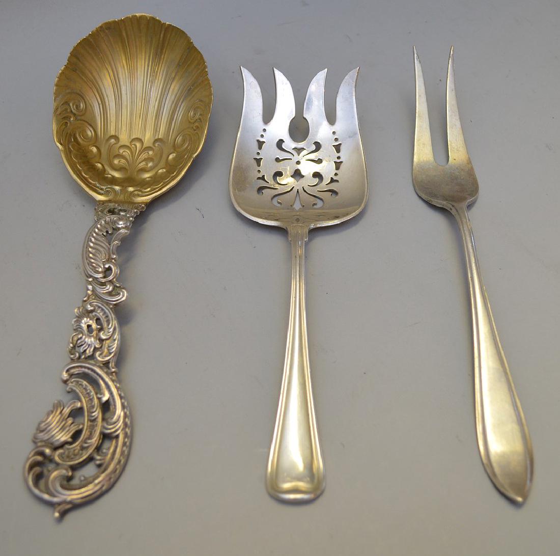 3 Sterling Serving Pieces.  Largest Spoon Lth. 9 1/8". (1 of 4)