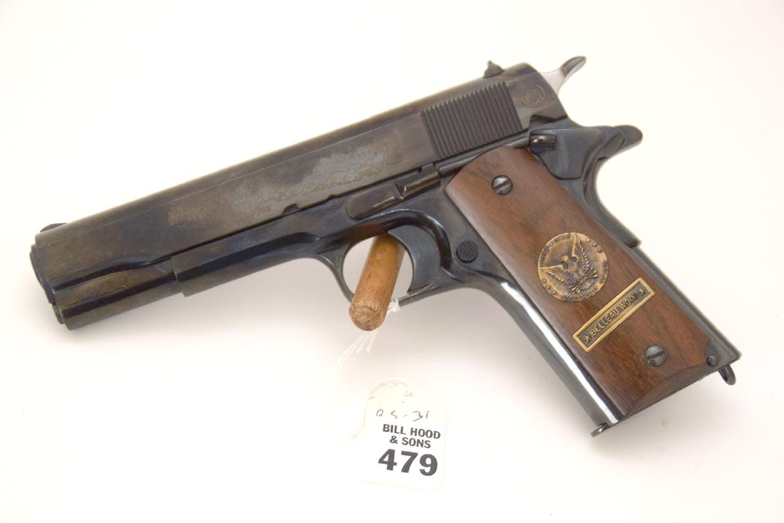 Colt 45 Caliber, 1911 Model, Belleau Wood WWI: Colt 45 Caliber, 1911 Model, Belleau Wood WWI Commemorative, paperwork included, serial number 1147BW, Good Condition