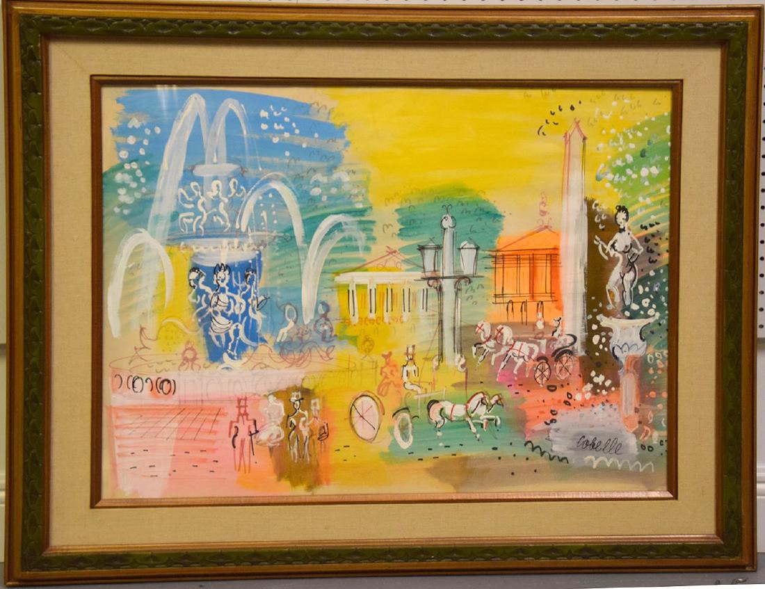 Charles Cobelle (france 1902 - 1998) Watercolor, French: Charles Cobelle (france 1902 - 1998) Watercolor, French Park Scene, 24 x 30 inches