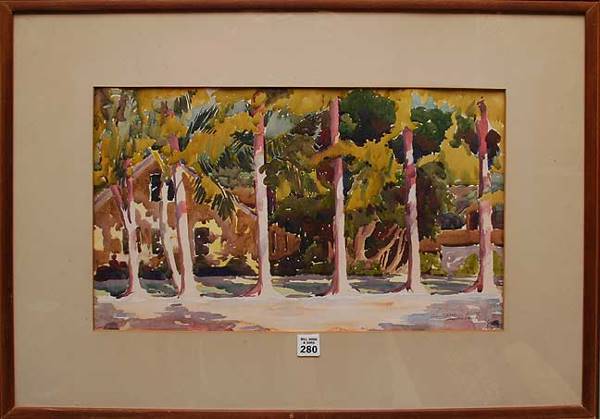 James Kellum Smith, Florida School, watercolor, F: James Kellum Smith, Florida School, watercolor, Florida house and trees, signed Naples 1941, 12" x 19 1/2"