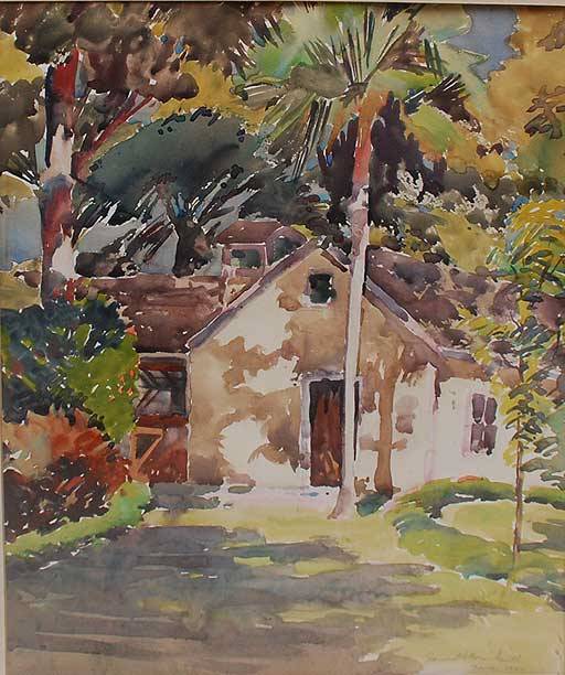 James Kellum Smith, Florida School, watercolor, s: James Kellum Smith, Florida School, watercolor, signed Naples '41, Florida stucco cottage, 17" x 14"