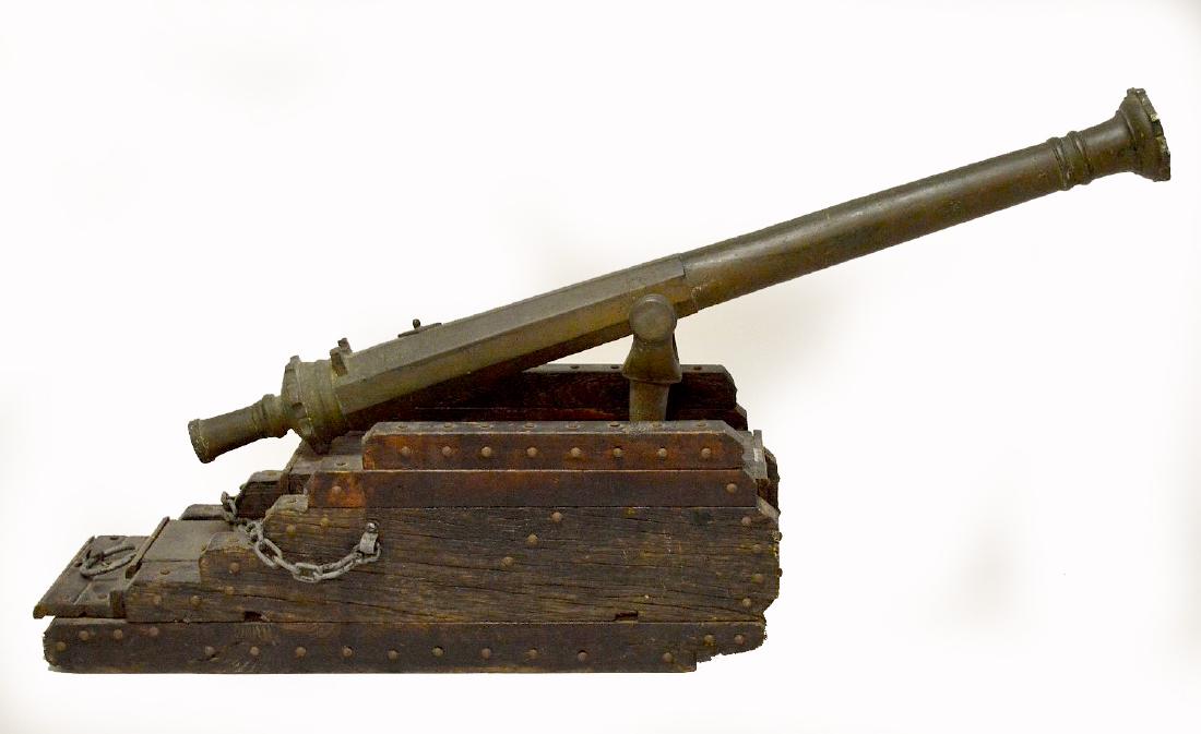 Lantaka Swivel Gun. 1720 brass cannon based on a: Lantaka Swivel Gun. 1720 brass cannon based on a Spanish design, copied by Chinese. Found in 1967 off Borneo (Malay Archipelago) on a wreck of a Chinese Junk. Caliber: 1 - 3/16” Cannon with wooden b