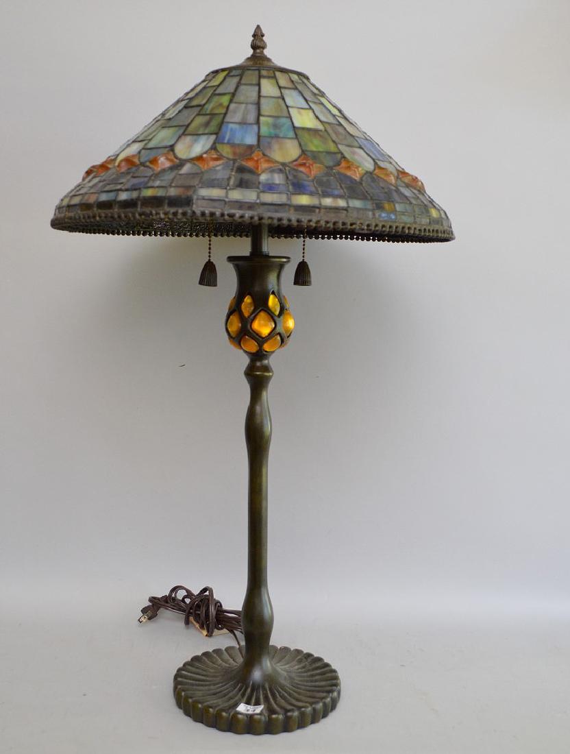 Tiffany style bronze table lamp with leaded glass (1 of 3)