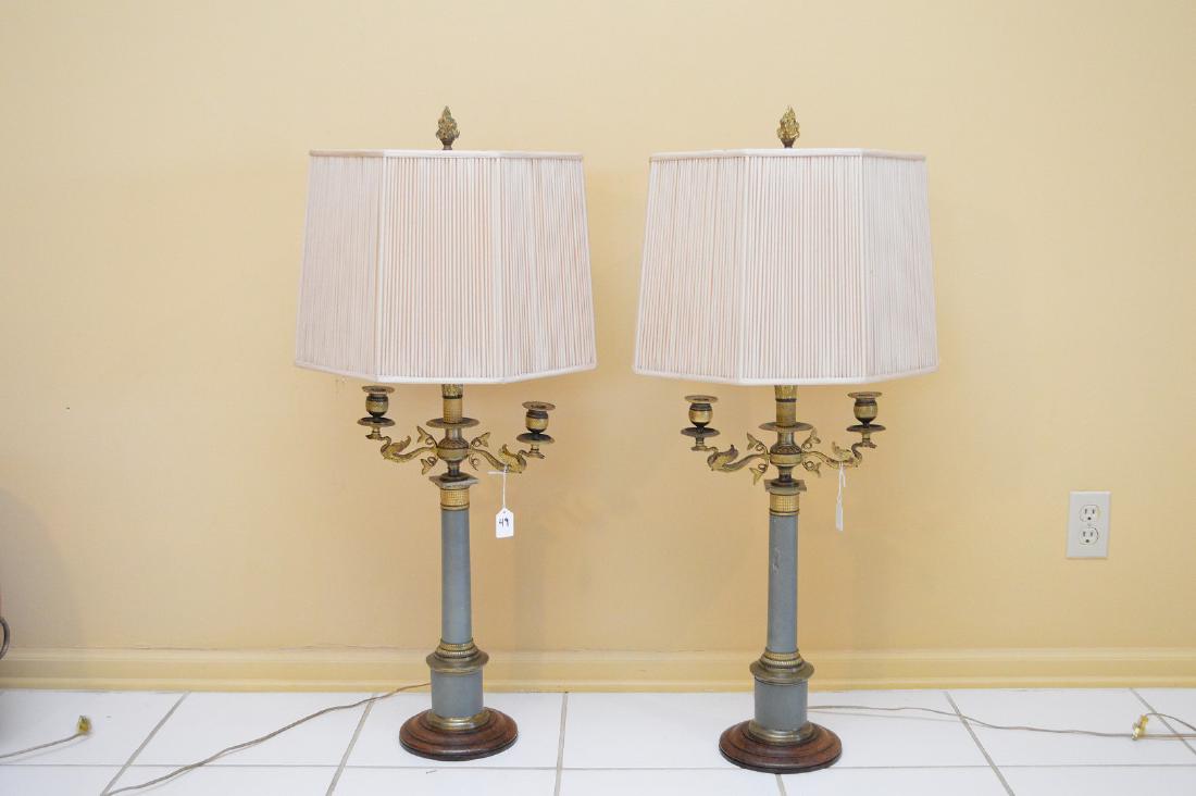 Pair Bronze & Wood 2 Light Candelabra now electrified (1 of 9)