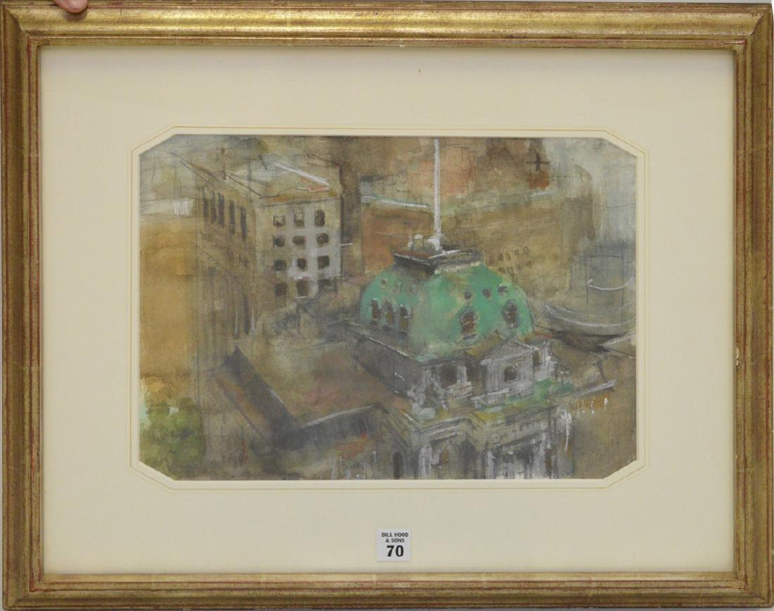 Jack Levine (AMERICAN, 1915–2010) Watercolor Boston: Jack Levine (AMERICAN, 1915–2010) Watercolor and Pencil on paper, OLD CITY HALL BOSTON 1983, signed lower left, 11 x 14-3/4 inches. Provenance: Kennedy Galleries Inc NY label on reverse