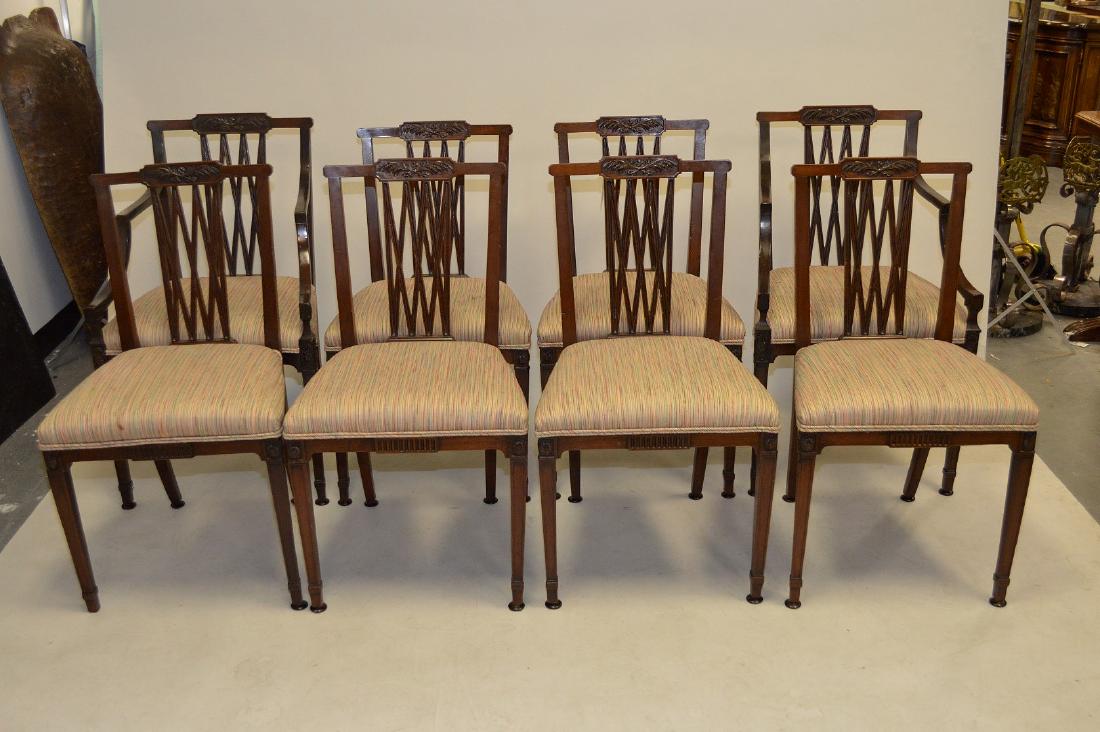 8 mahogany dining chairs, 20th c, open work splats, (1 of 5)