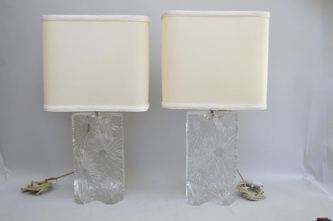 Pair Daum France glass sculpture lamps, floral motif,: Pair Daum France glass sculpture lamps, floral motif, 21"h