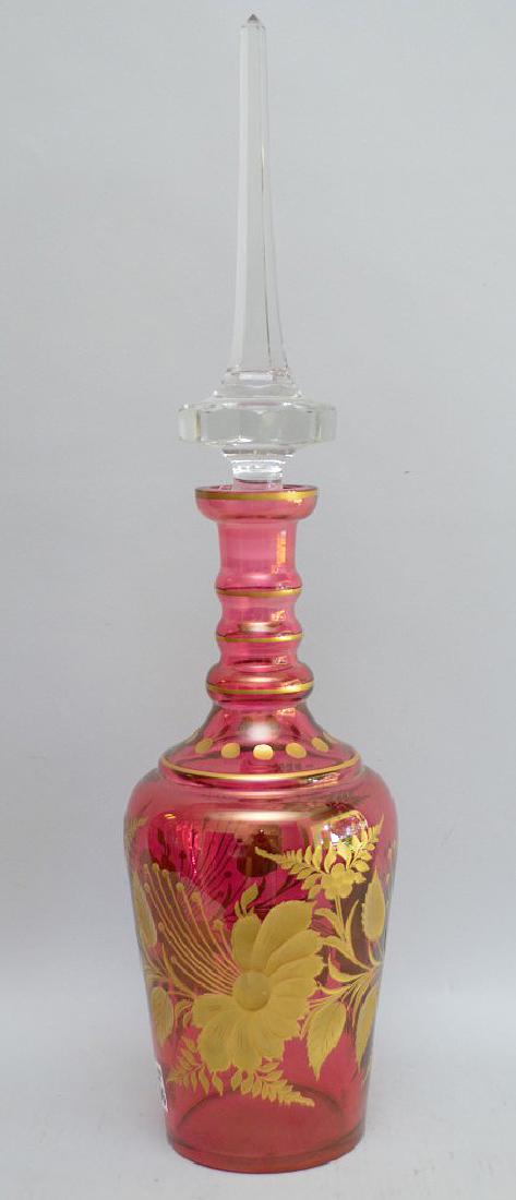 Cranberry glass, 19th c. decanter/vase with gilded cut (1 of 3)
