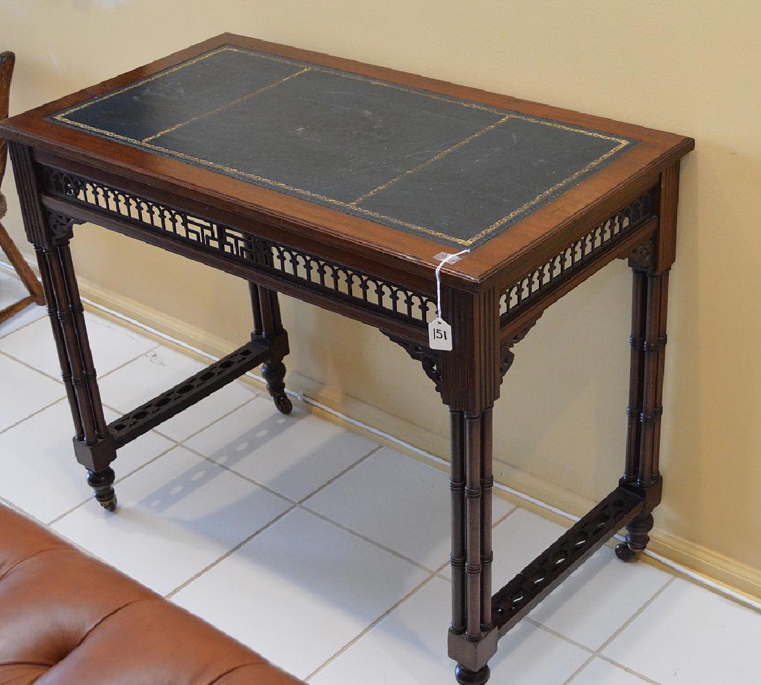 English Chippendale tooled leather top table 36" x 20" (1 of 5)