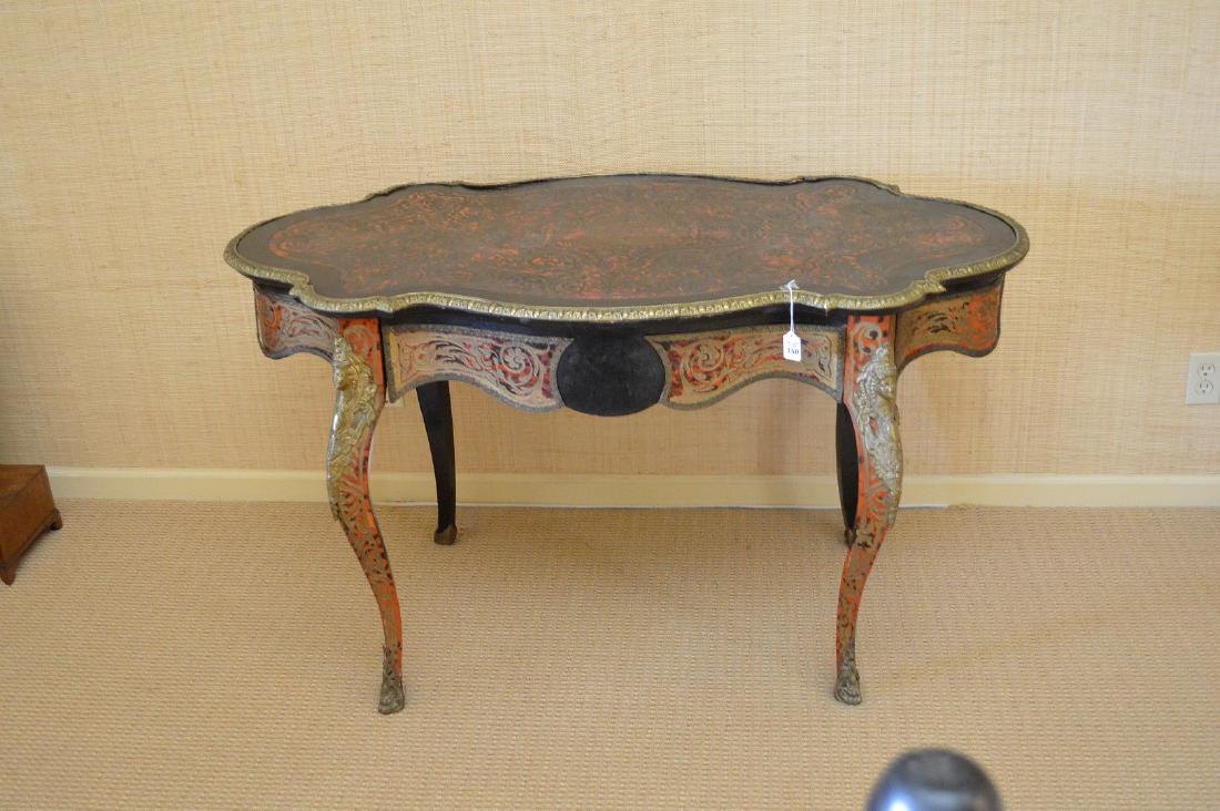 French boulle serpentine desk, circa 1900, length 53" (1 of 10)