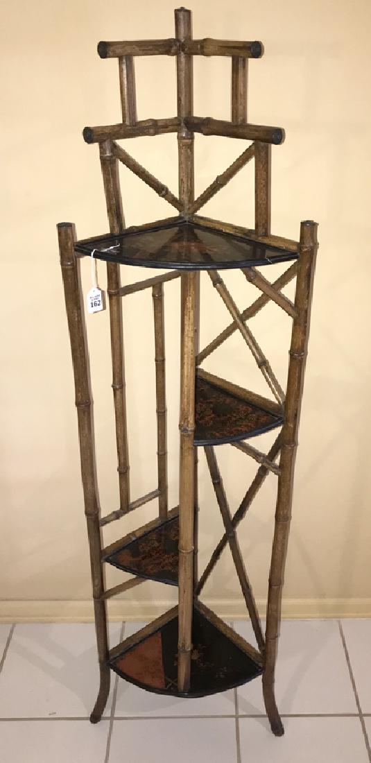 English bamboo lacquer corner shelf, Ht.  66", circa (1 of 3)