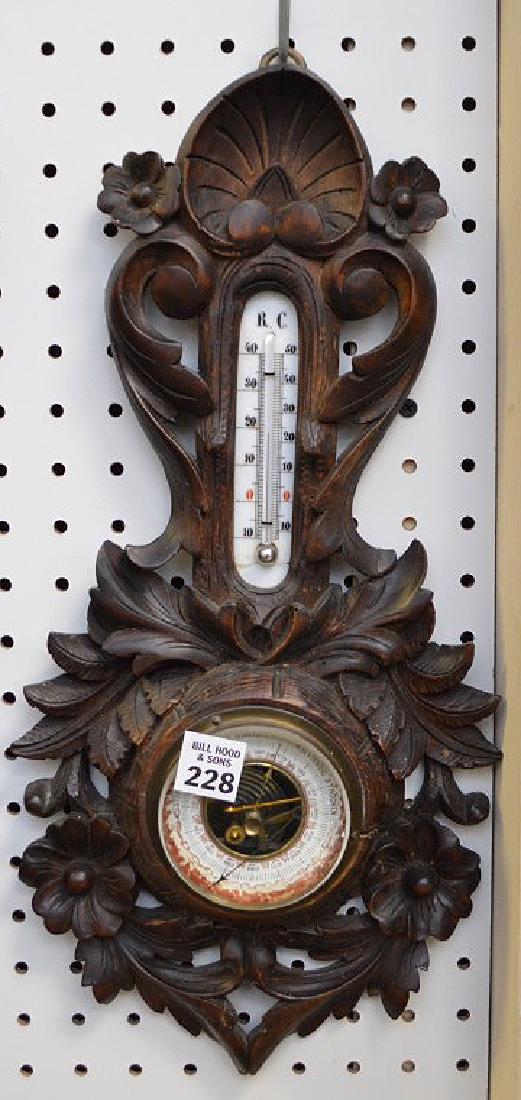 Black Forest carved barometer with porcelain (1 of 4)
