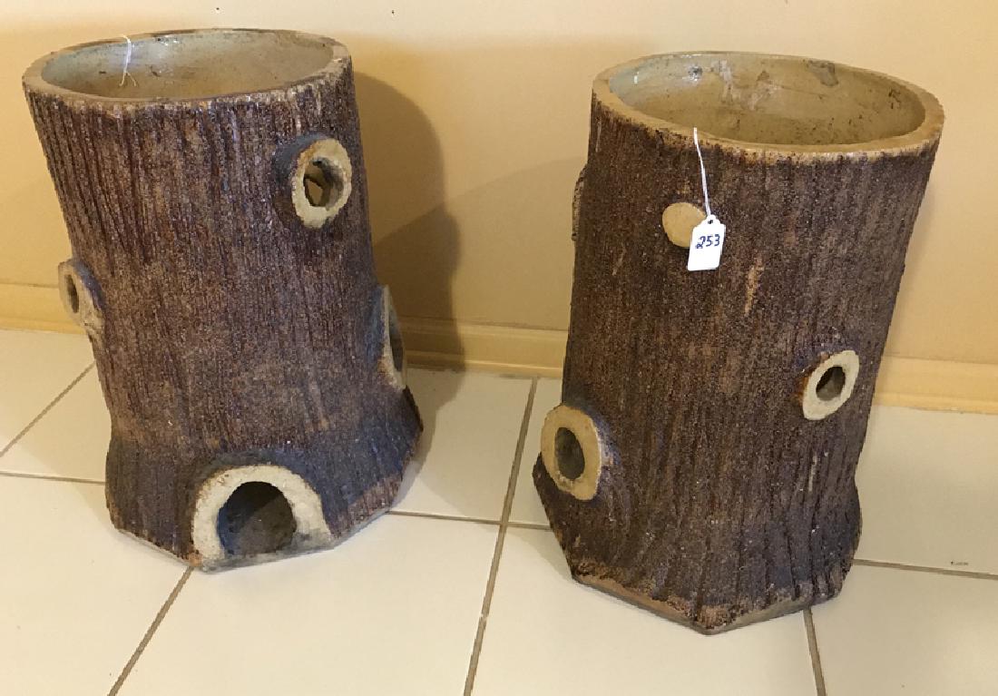 Pair of Pottery Faux Bois Umbrella stands Ht. 18”: Pair of Pottery Faux Bois Umbrella stands Ht. 18”