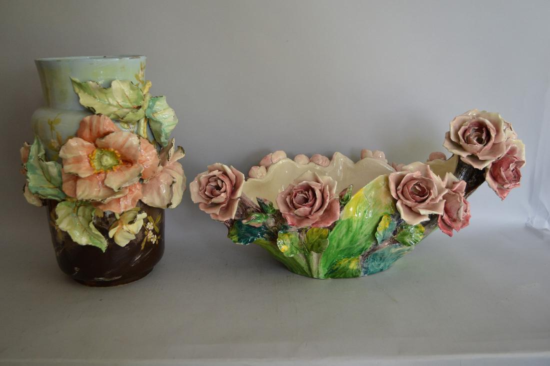 2pc. Soft paste art pottery, ornate floral bowl, (1 of 7)