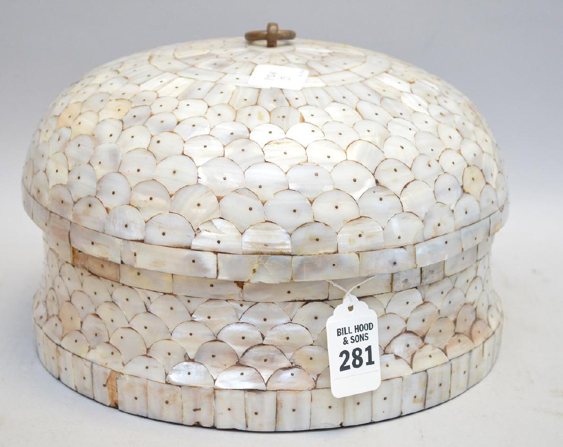 Antique Mother of Pearl Rounded Tobacco Box - round, (1 of 5)
