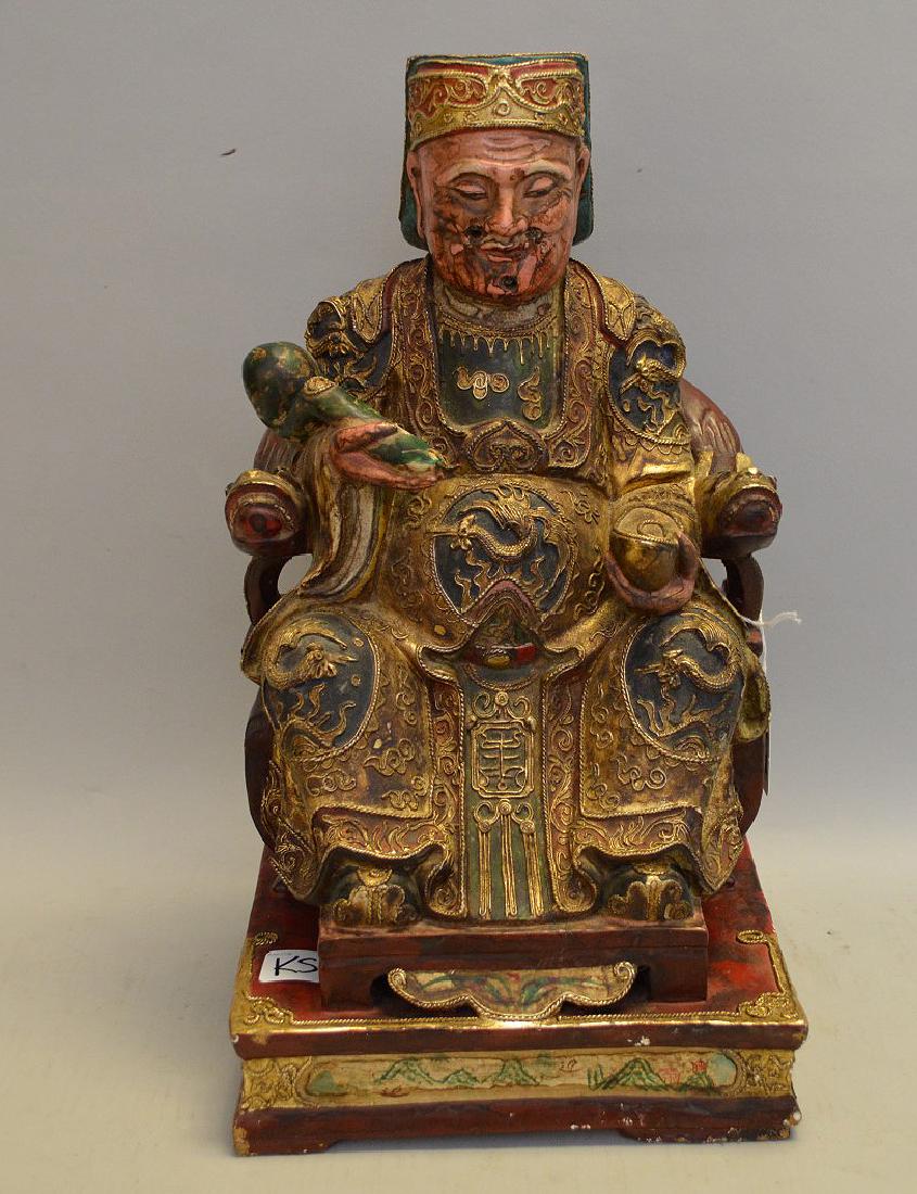 Chinese Carved and Painted Figure Depicting an Emperor (1 of 5)