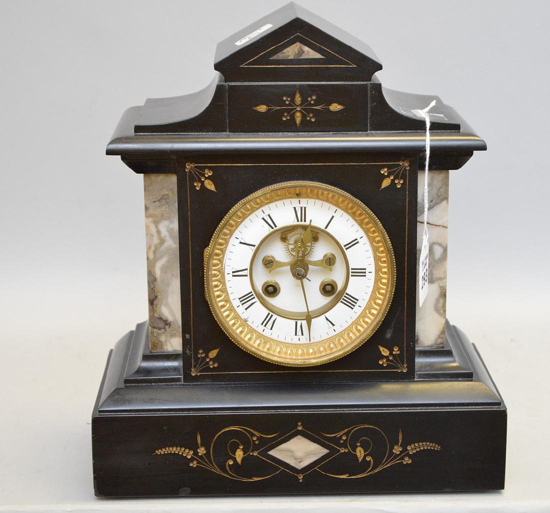 19th Century Slate & Marble Mantle Clock - with Time & (1 of 6)