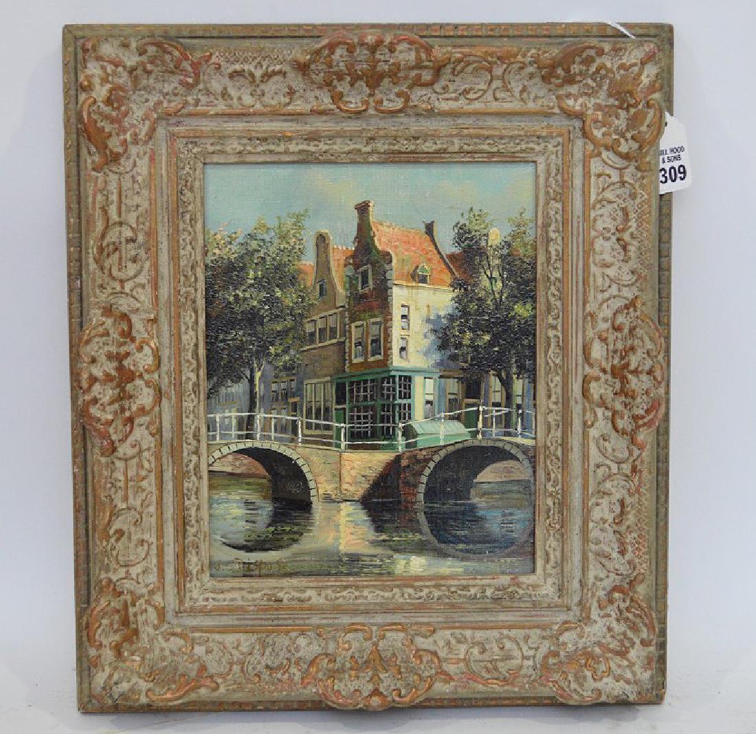 Framed oil on canvas by J. L. Dispo Sr —Town (1 of 6)