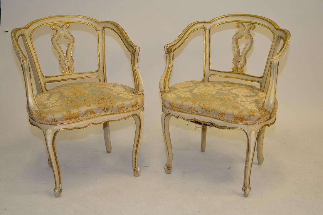 Pair painted white French arm chairs (one needs joint (1 of 3)