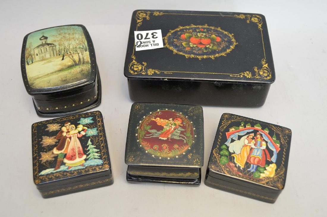 Lot of Russian lacquer boxes, 2 5/8" to 5 1/4" (1 of 4)