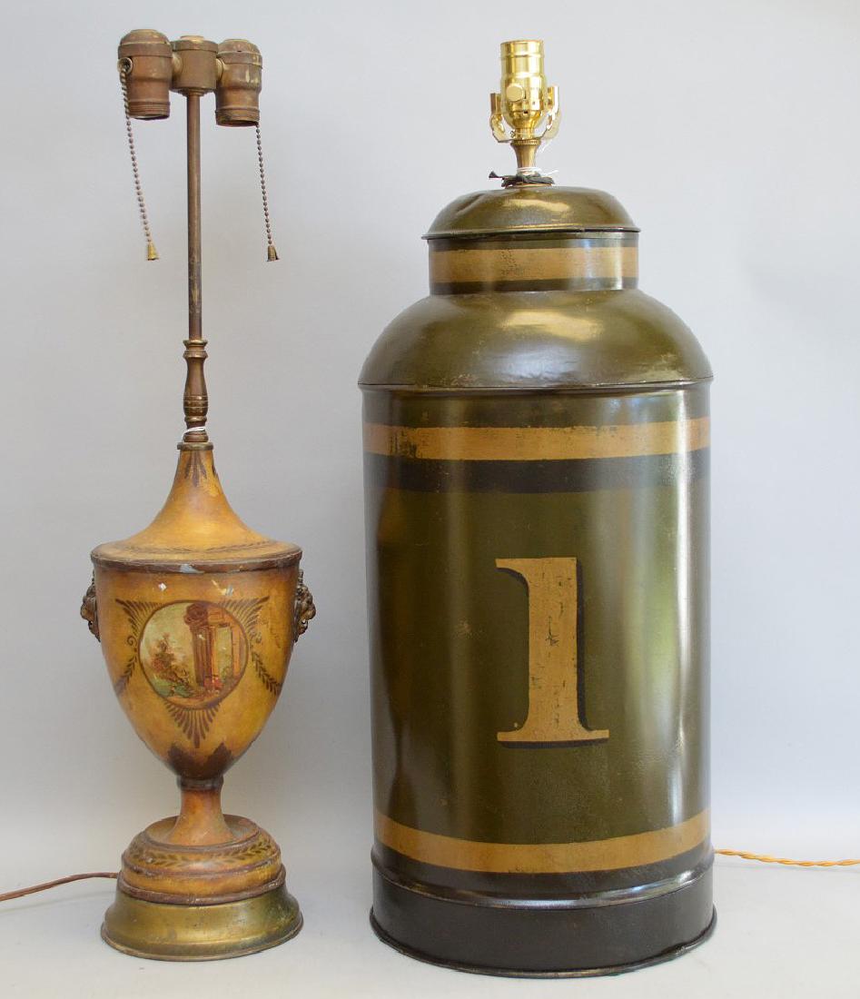 Antique tole tea cannister converted to lamp (25"h) AND (1 of 6)