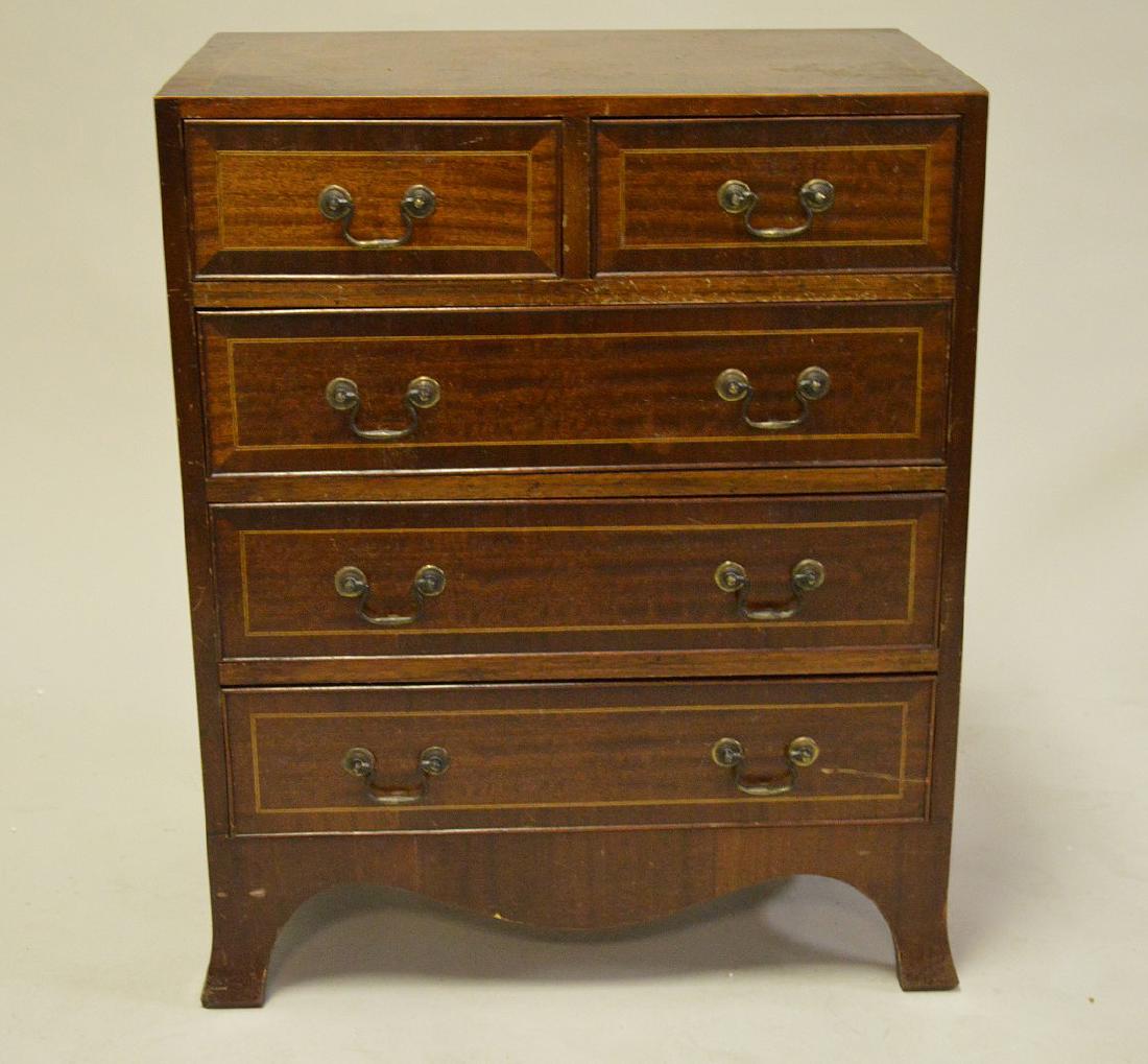 Georgian style mahogany string inlay 5 drawer chest, (1 of 3)