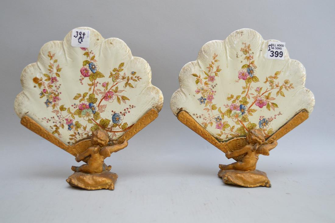 19th c. bronze & ceramic table fans with cherub motif, (1 of 6)