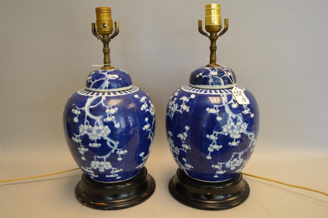 Pair of Asian Blue & White Porcelain Cherry Blossom (1 of 4)