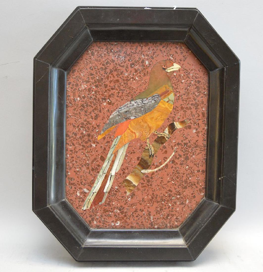 Framed Pietra Dura Plaque of Bird - Inlaid stone mosaic (1 of 4)