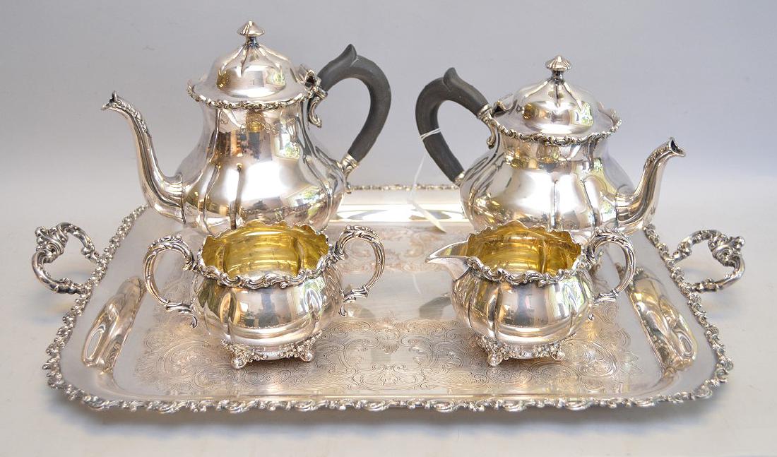 Five pieces Silverplated Tea Service Dimensions: Tray (1 of 4)