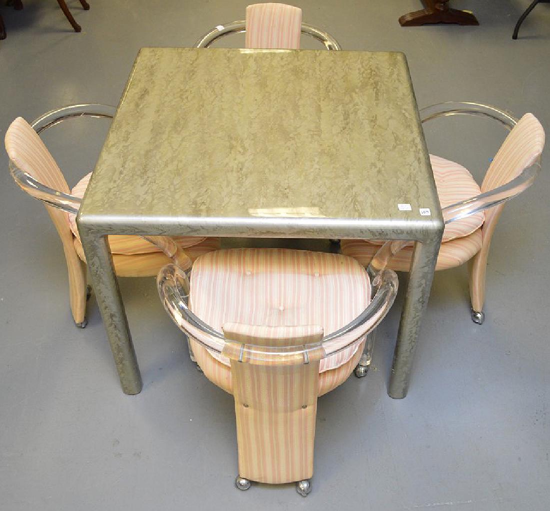 Silvered gray acrylic type card table with 4 chairs (1 of 4)