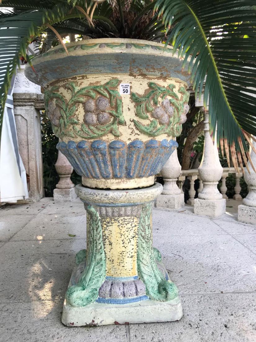 Pair of Polychromed Glazed Terracotta Jardinières - Urn (1 of 5)