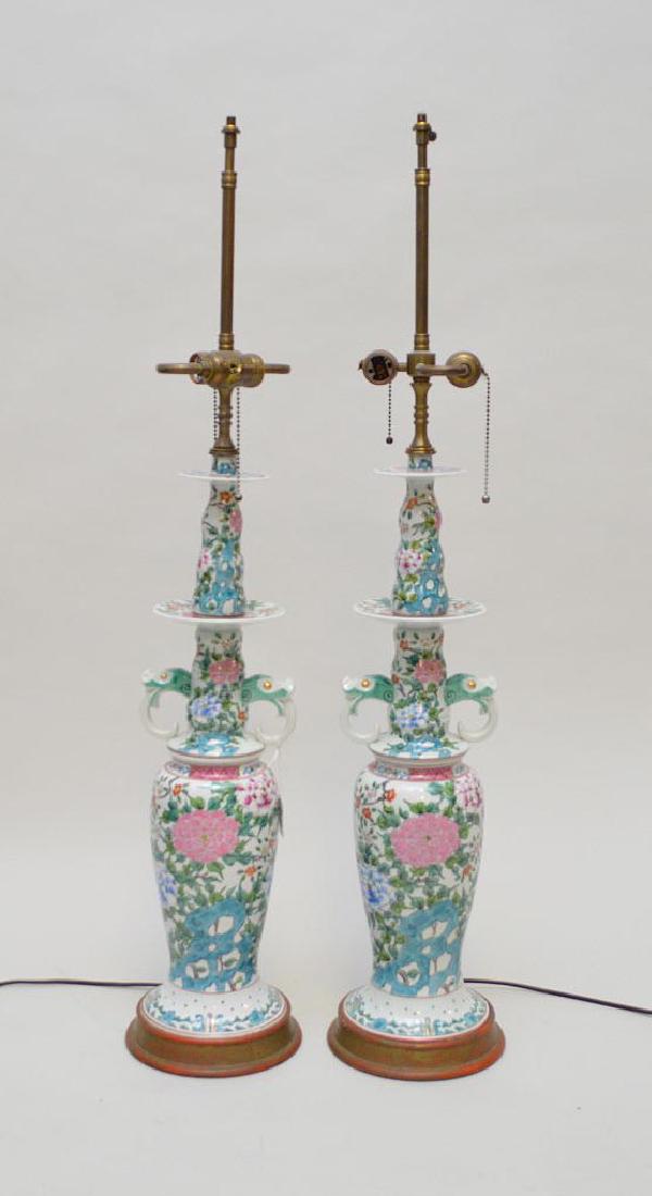 Pair Chinese Porcelain Candlesticks now electrified and (1 of 2)