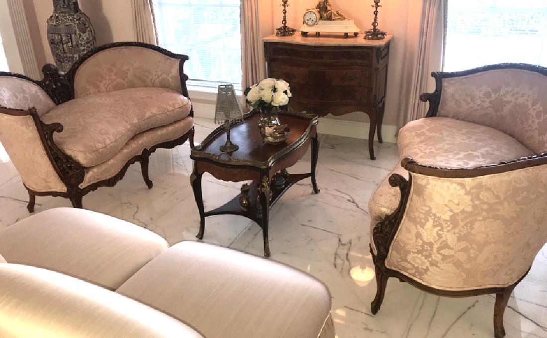 Pair of 19th Century Carved & Upholstered Kidney-Shaped (1 of 5)