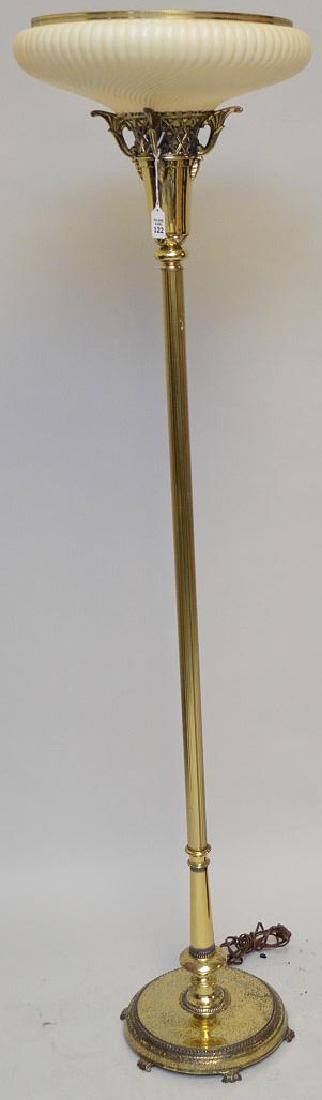 Brass Floor Lamp with Gadrooned Art Glass Shade - (1 of 4)