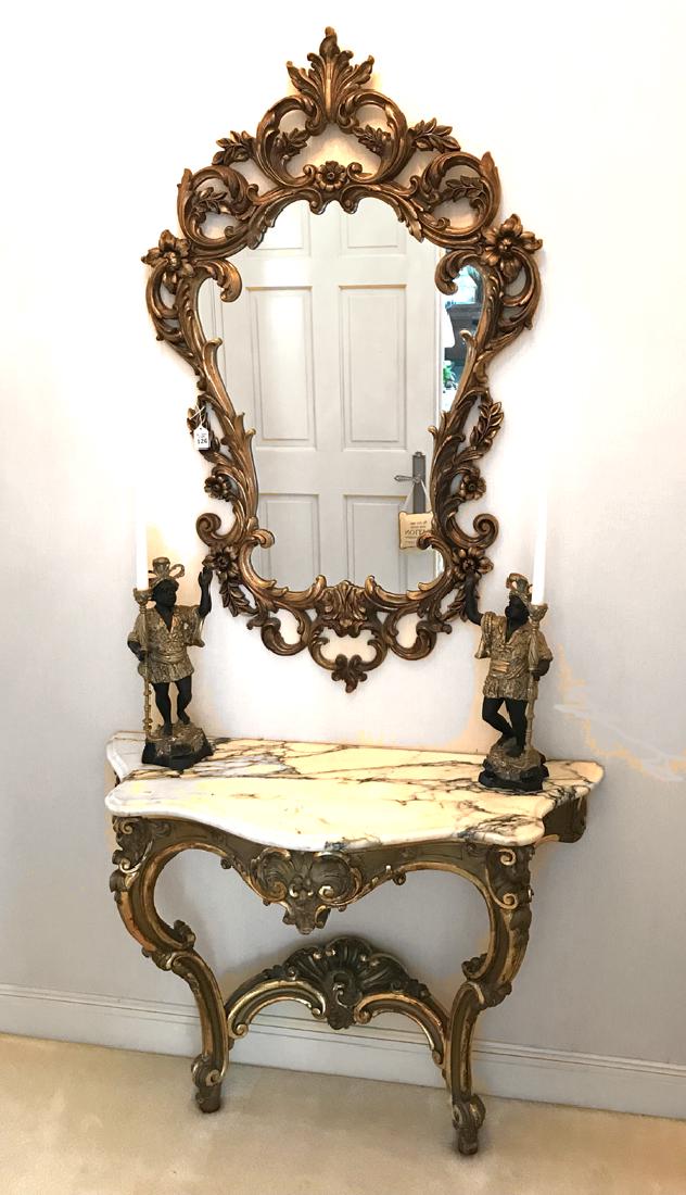 Italian Carved Gilt Wood Marble-Topped Console & Mirror (1 of 4)
