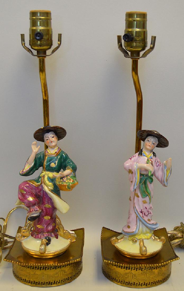 Pair of French Porcelain Chinoiserie Figure Lamps, (1 of 4)