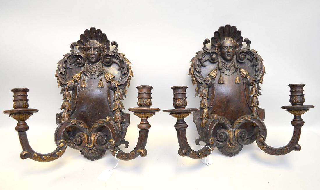 Pair of Regency Carved Wood Two-Light Sconces, features (1 of 6)