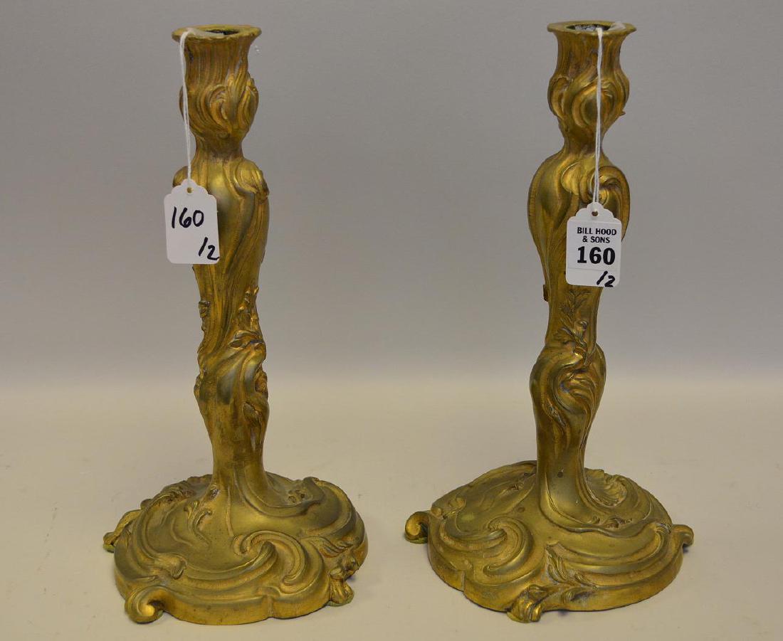 Pair of Antique French Gilt Bronze Candlesticks - (1 of 4)