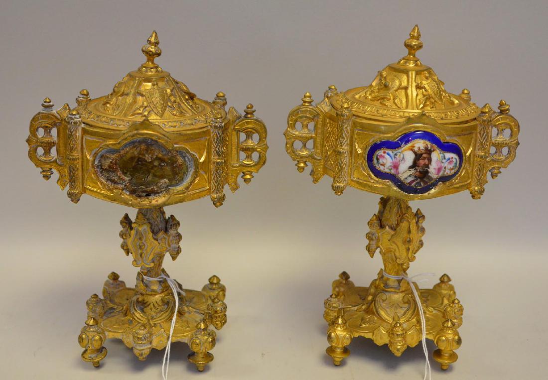 Pair of Antique Gilt Bronze Urns with Royal Portrait - (1 of 7)